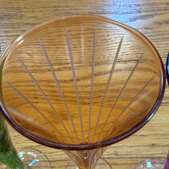 Vintage Etched Colorful Patterned Glasses Approx 6.5 inches tall 2.5 in width - Picture 10 of 16